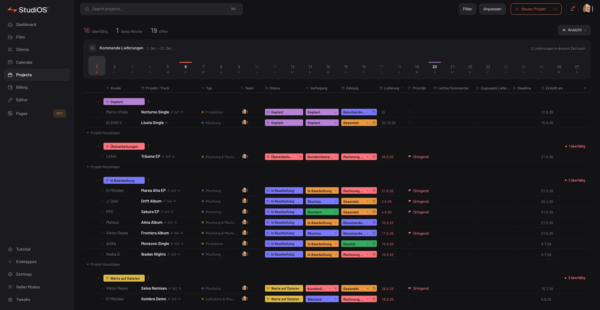 StudiOS dashboard