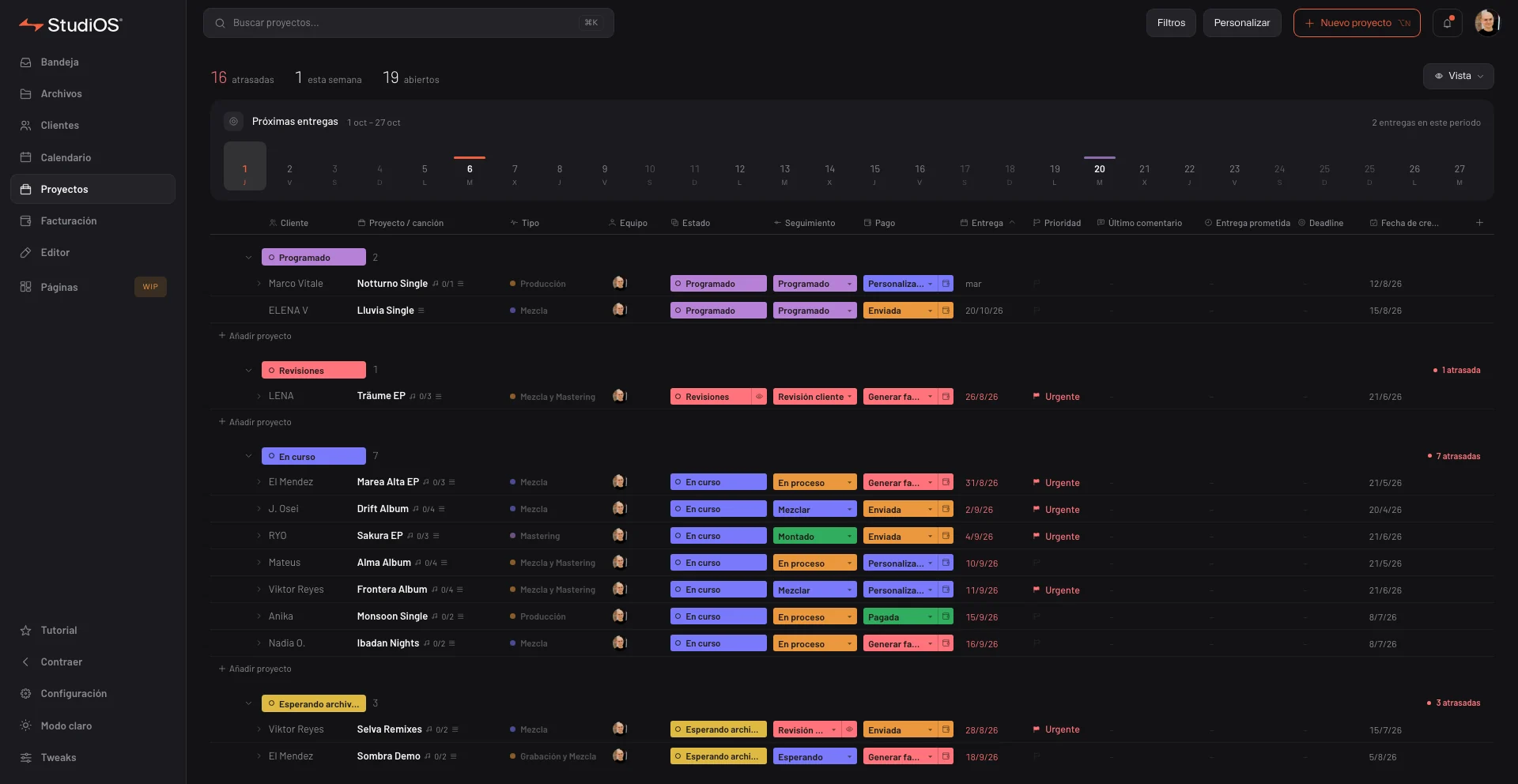 StudiOS dashboard