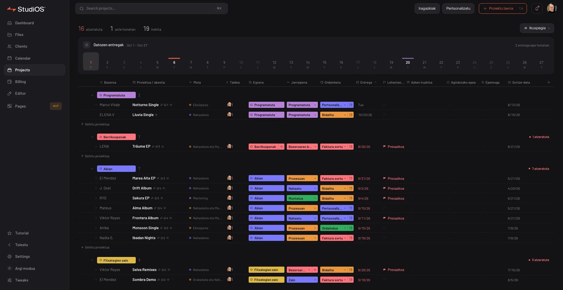 StudiOS dashboard