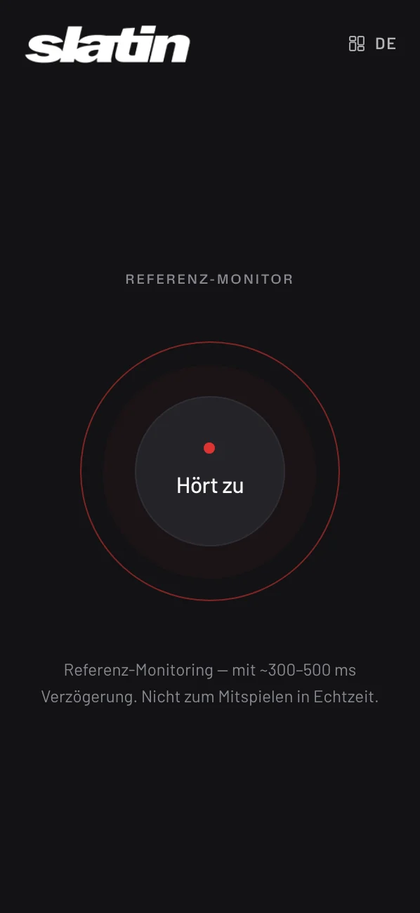 Aux — der Monitor ist verbunden, der Ring pulsiert zum Live-Audio