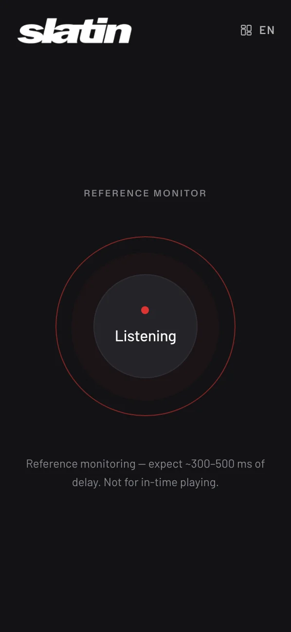 Aux — the monitor connected, ring pulsing to the live audio