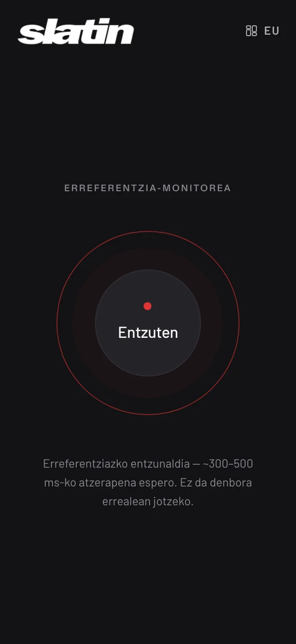 Aux — monitorea konektatuta, eraztuna zuzeneko audioarekin taupadaka