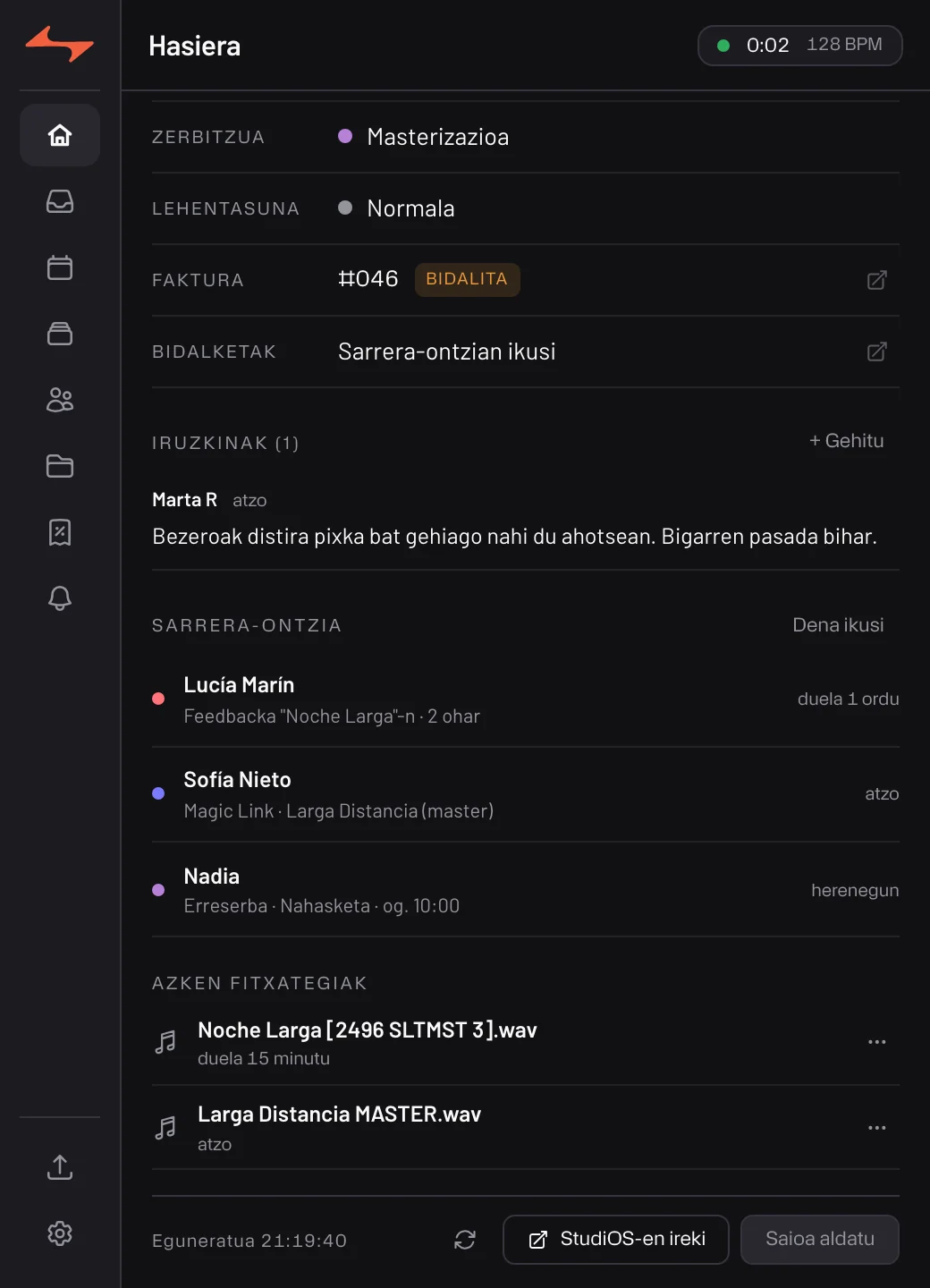 Commander — lotutako saioa: taldearen iruzkinak, sarrera-ontzia eta azken fitxategiak