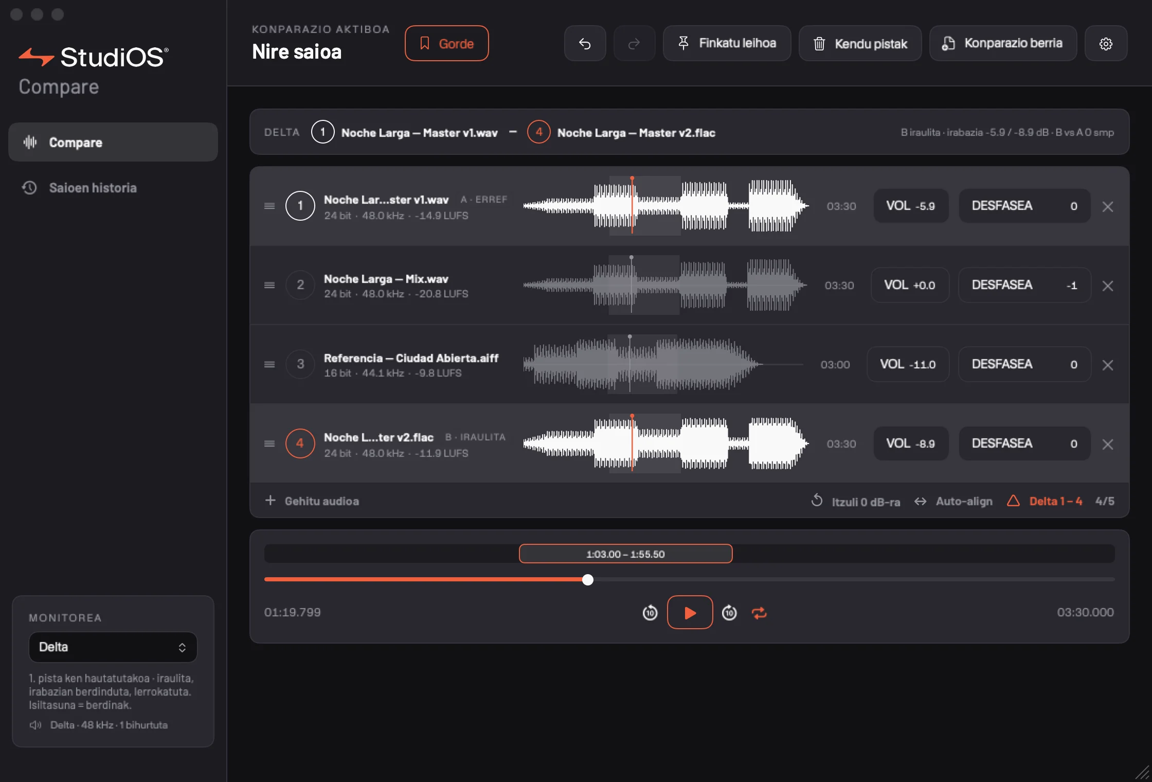 Compare — Delta modua, erreferentzia ken jotzen ari den bertsioa